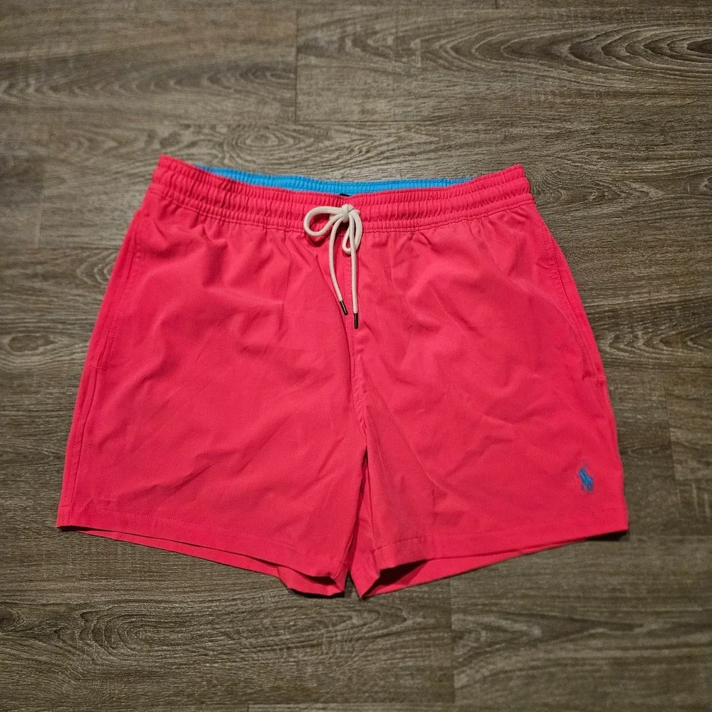 Polo Ralph Lauren Mens L Stretch Slim Fit Swim Trunks Pink Traveler Shorts